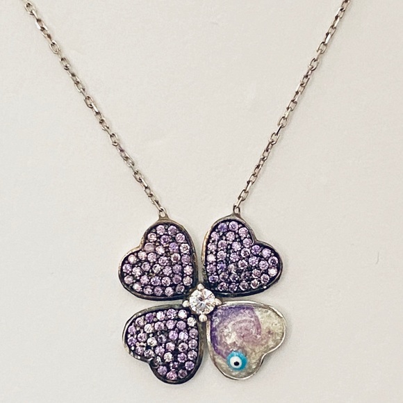 Jewelry - Last 1❣️Purple clover necklace 925 silver evileye